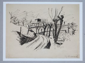 Fritz Burkhardt, Landschaft Tuschezeichnung